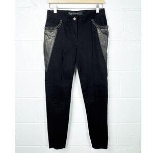 Yigal Azrouel Black Lamb Leather Cotton Chain Detail Pants‎ Women’s Size 6